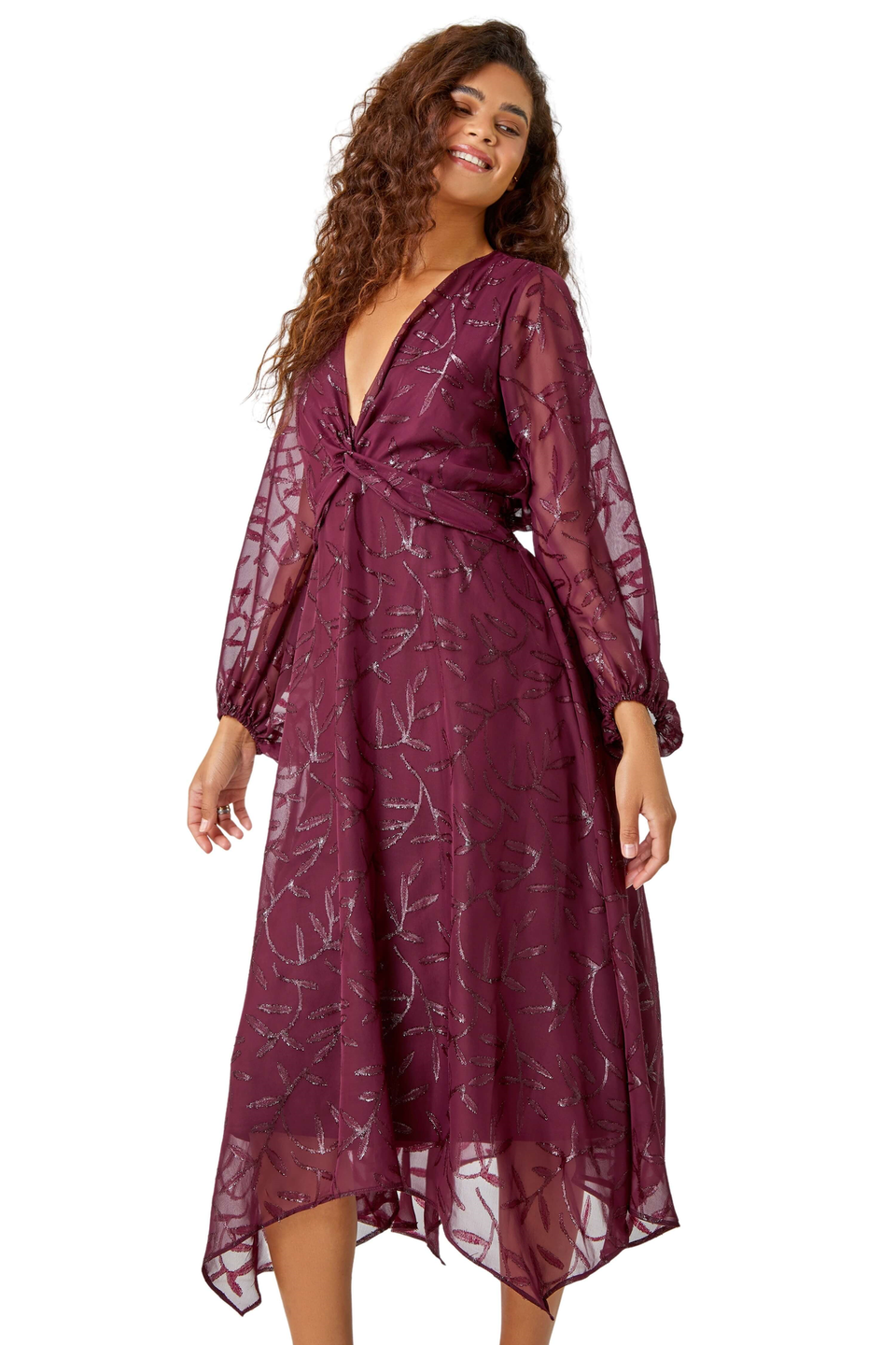 Платье миди с закрученной передней частью и фактурным цветочным принтом Roman Wine цена и фото