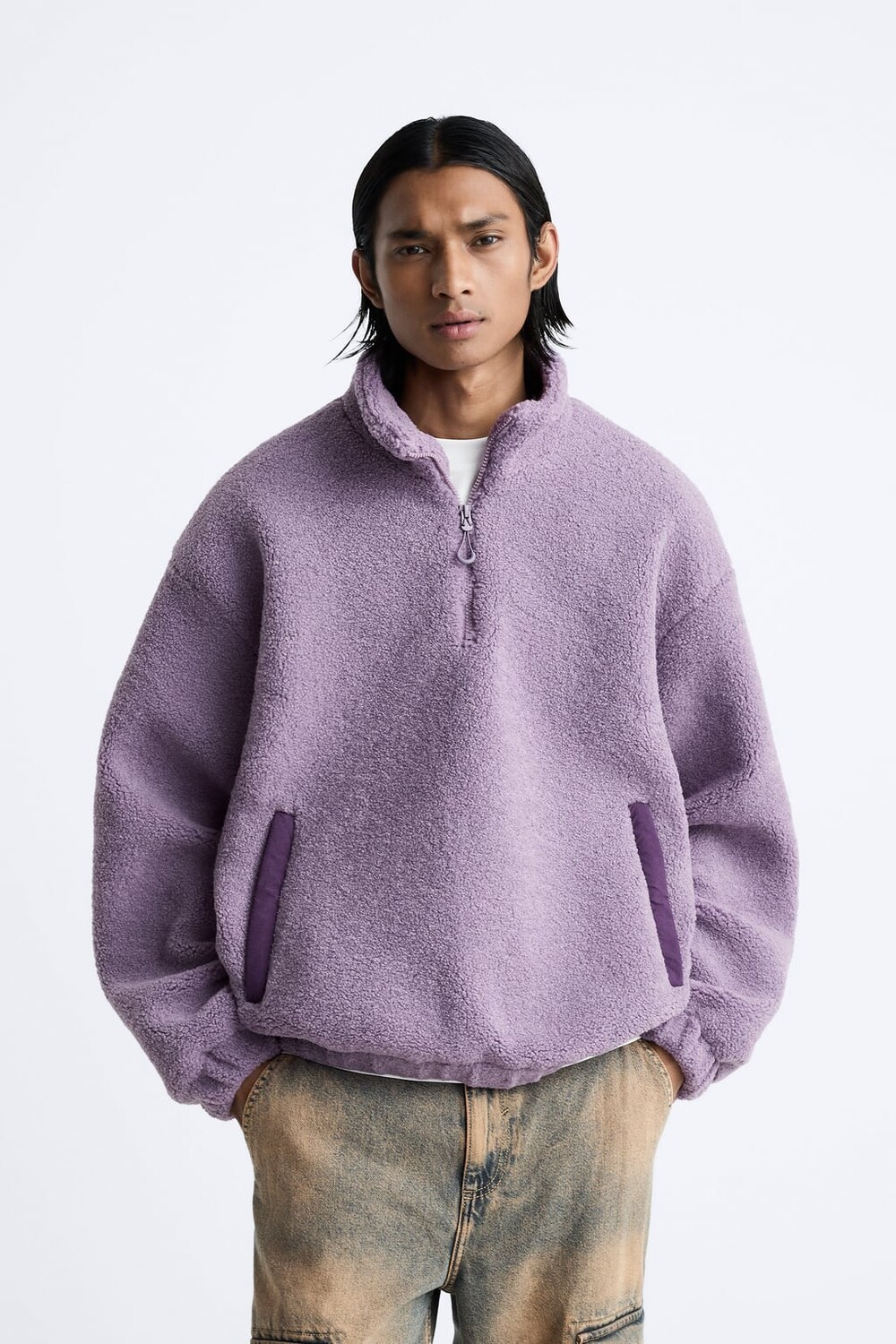 

Рубашка-поло из искусственной овчины ZARA, фиолетовый