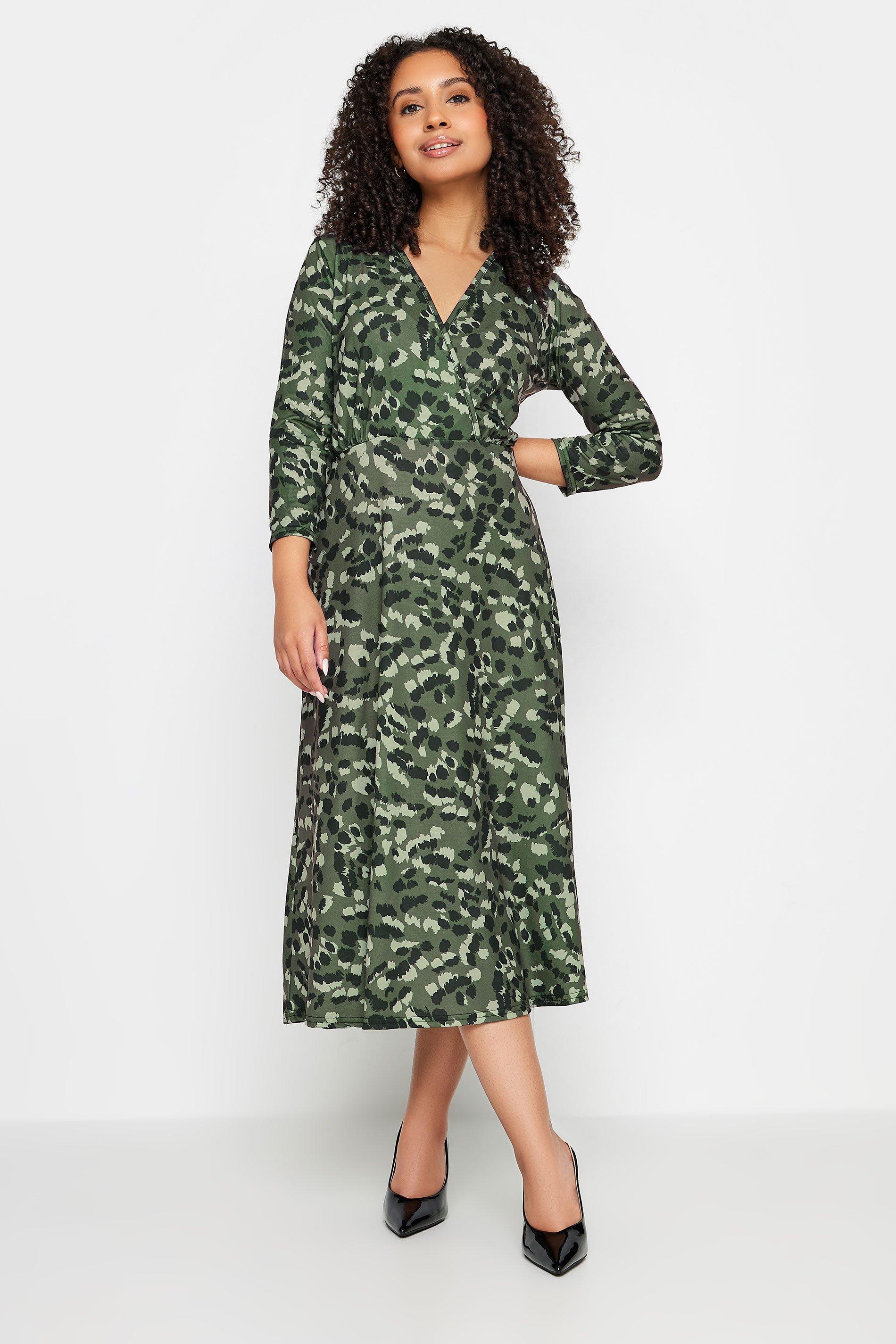 Миниатюрное платье с запахом и животным принтом M&Co, зеленый платье миди с запахом длинные рукава 52 черный