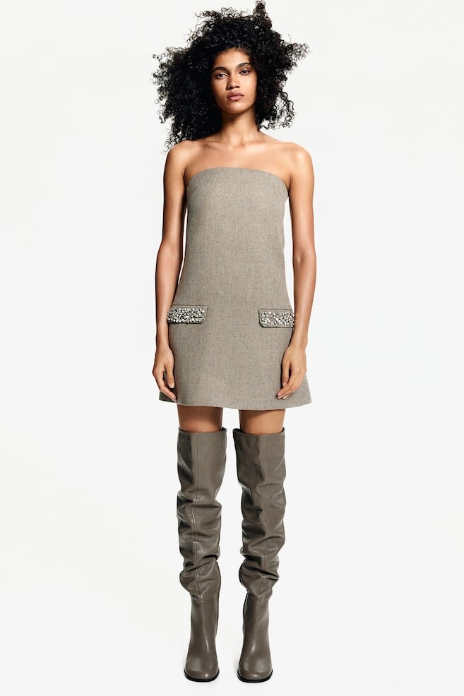 

Мини платье бандо H&M, бежевый