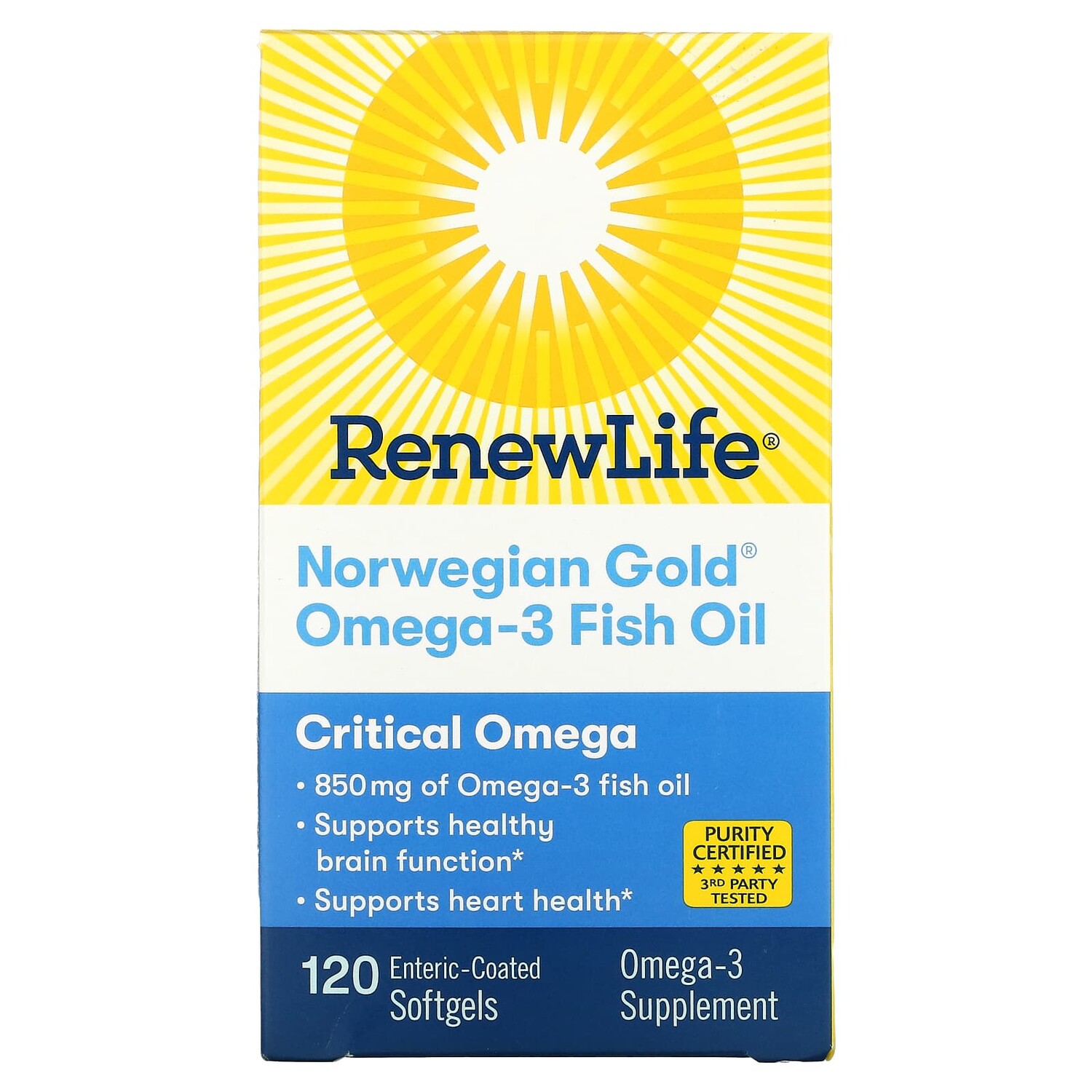 

Рыбий жир с омега-3 Norwegian Gold, 850 мг, 120 капсул с кишечнорастворимой оболочкой, Renew Life