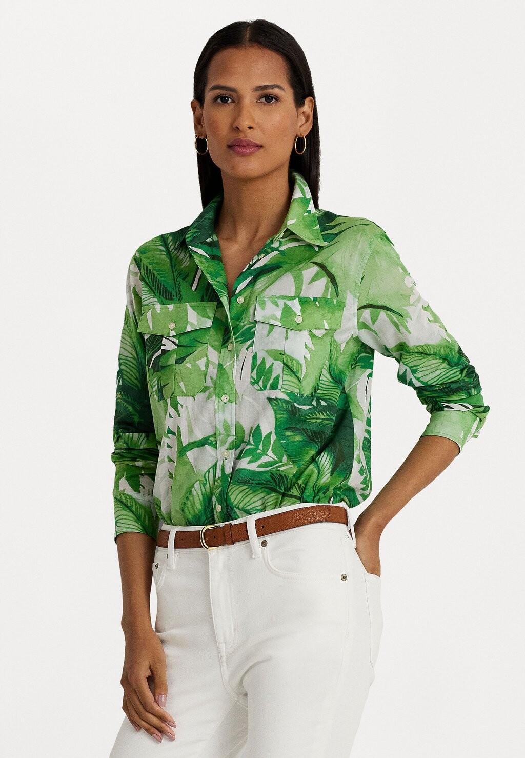 

Рубашка Lauren Ralph Lauren РУБАШКА С ДЛИННЫМИ РУКАВАМИ COURTENAY ПЕРЕДНЕЙ РУБАШКОЙ, цвет green multi