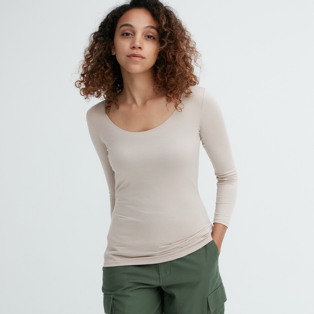 

Женская футболка Uniqlo HEATTECH с глубоким вырезом, серый