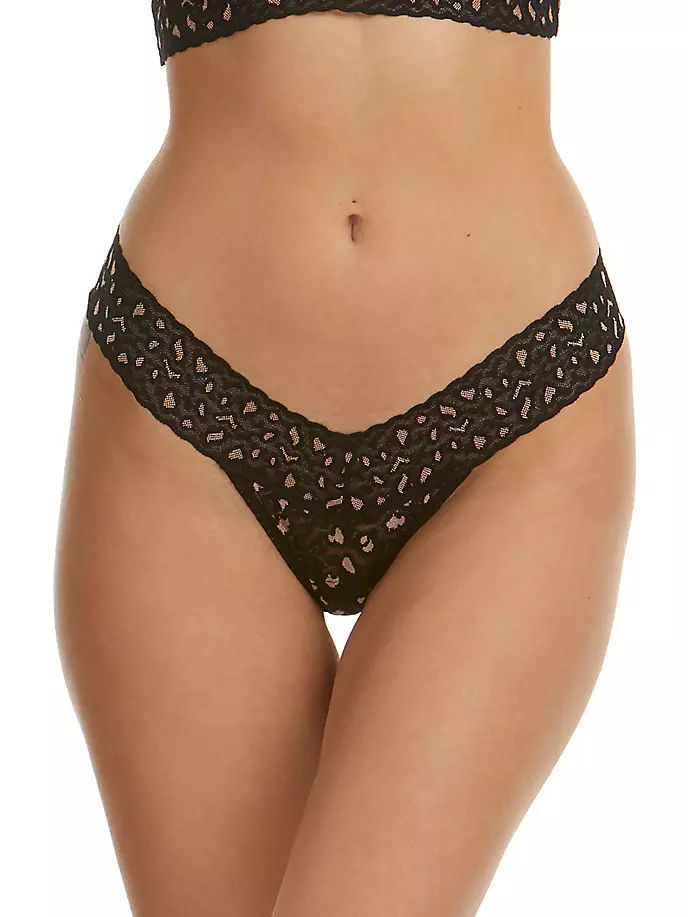 

Кружевные стринги Xdye с низкой посадкой и леопардовым принтом Hanky Panky, цвет black praline
