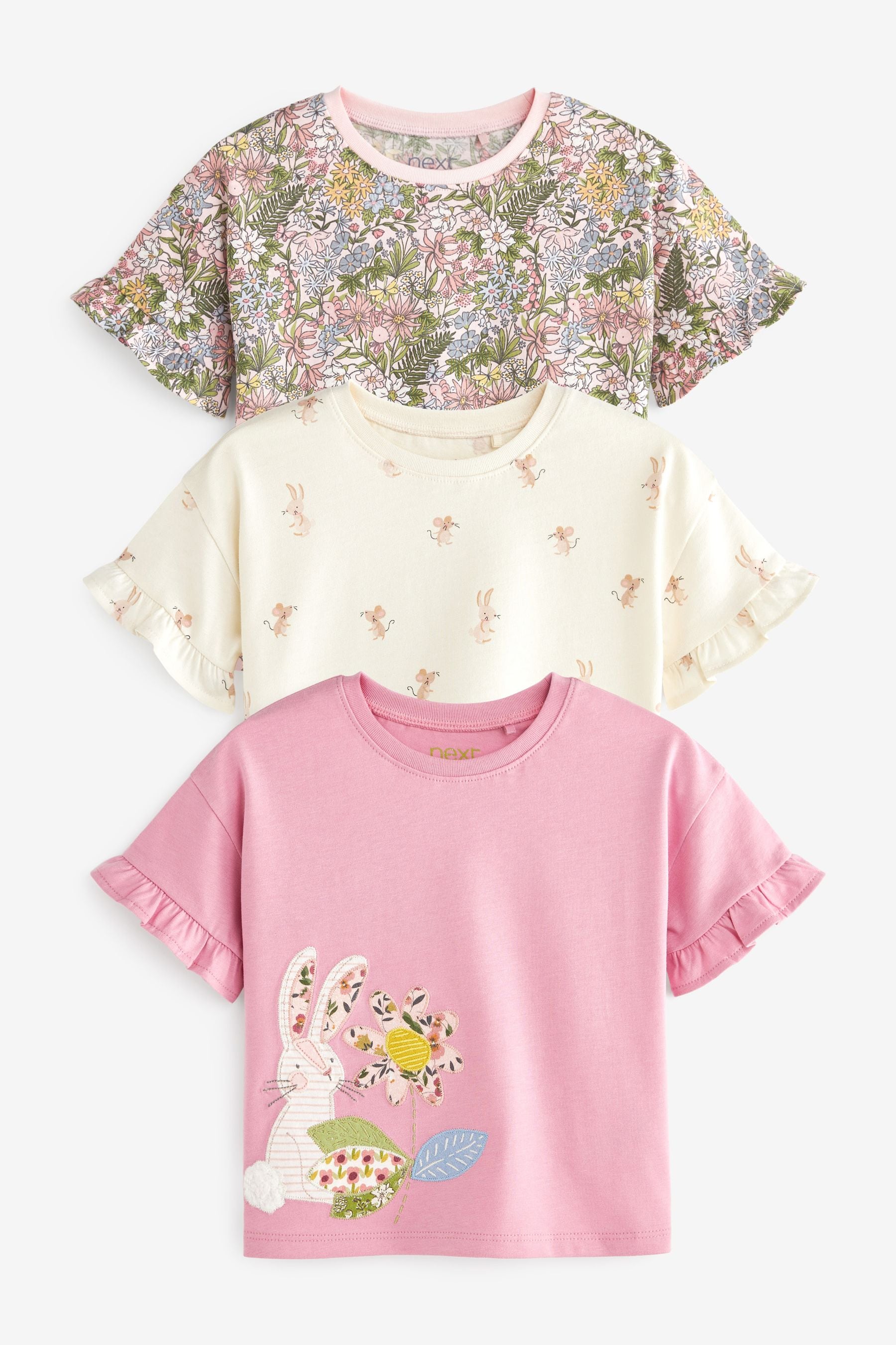 Комплект из 3-х футболок с зайчиком Next, розовый