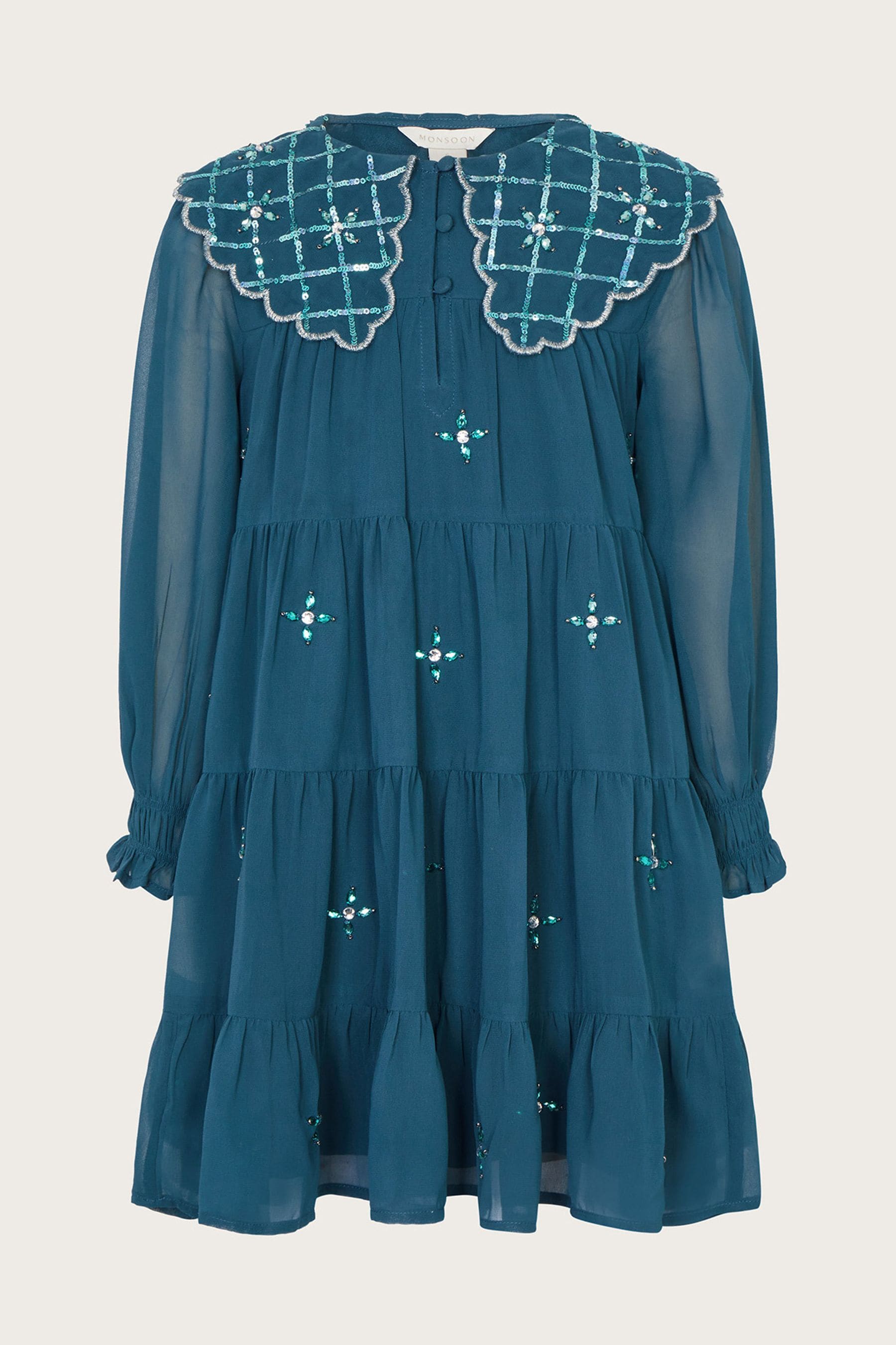 Синее платье с декоративным воротником Monsoon, синий платье из хлопка с декоративным воротником