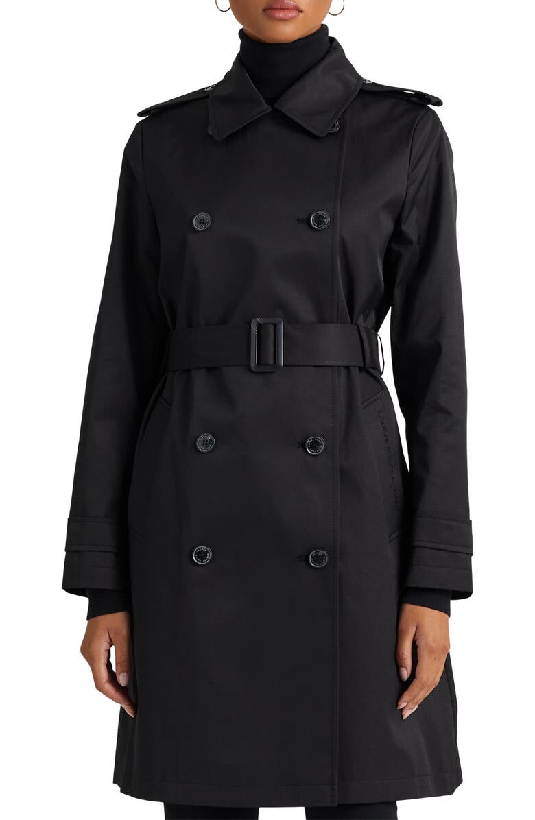 

Двубортный тренч из смесового хлопка LAUREN RALPH LAUREN, черный