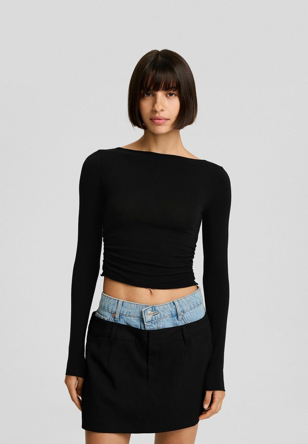 

Футболка с длинными рукавами Seam Detail Bershka, черный
