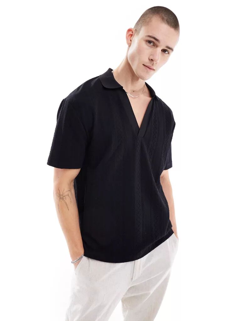 Черная объемная рубашка-поло с объемным воротником и объемным воротником ASOS рубашка с объемным манжетом