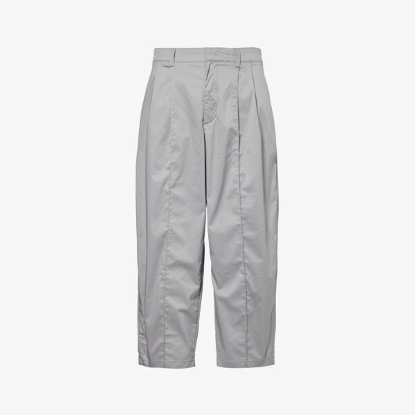 

Плиссированные брюки прямого кроя из смесового хлопка Emporio Armani, цвет alloy