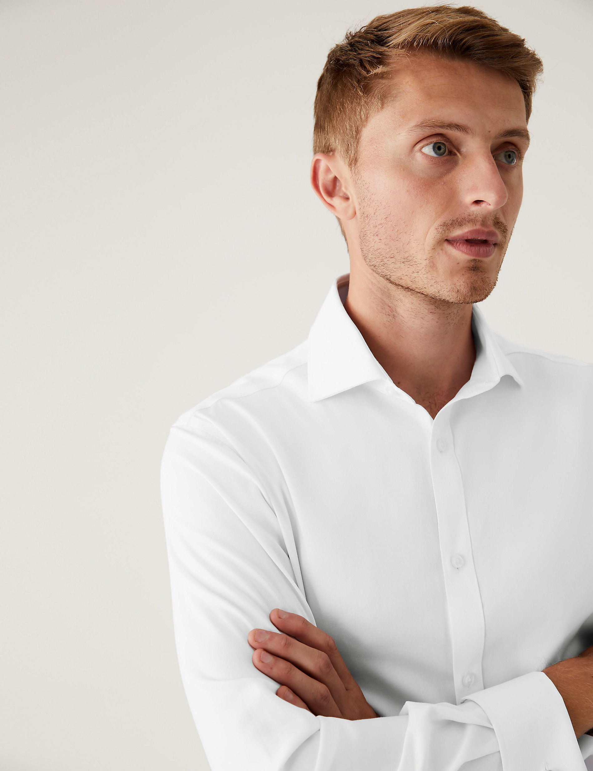 Рубашка приталенного кроя из чистого хлопка без железа Marks & Spencer, белый рубашка обычного кроя из чистого хлопка без глажки marks