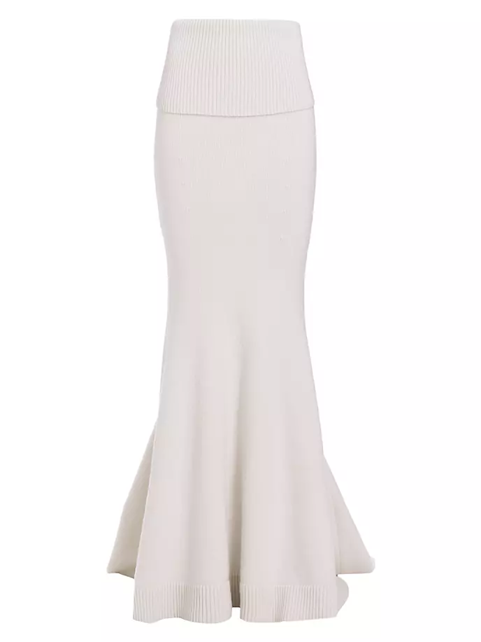 Кашемировая длинная юбка в рубчик с рыбьим хвостом Michael Kors Collection, белый