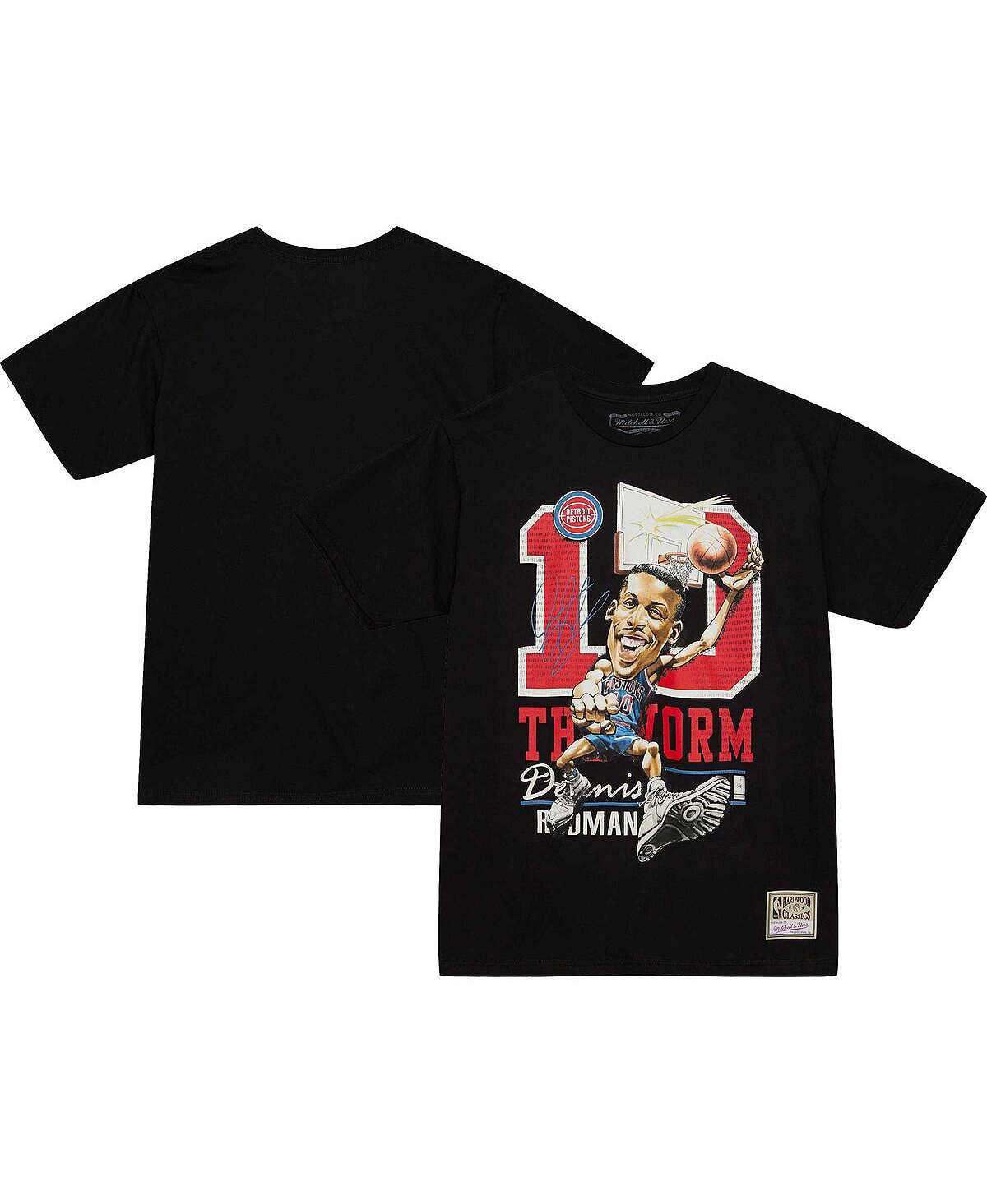 Мужская черная футболка с карикатурой Dennis Rodman Detroit Pistons Hardwood Classics Mitchell & Ness