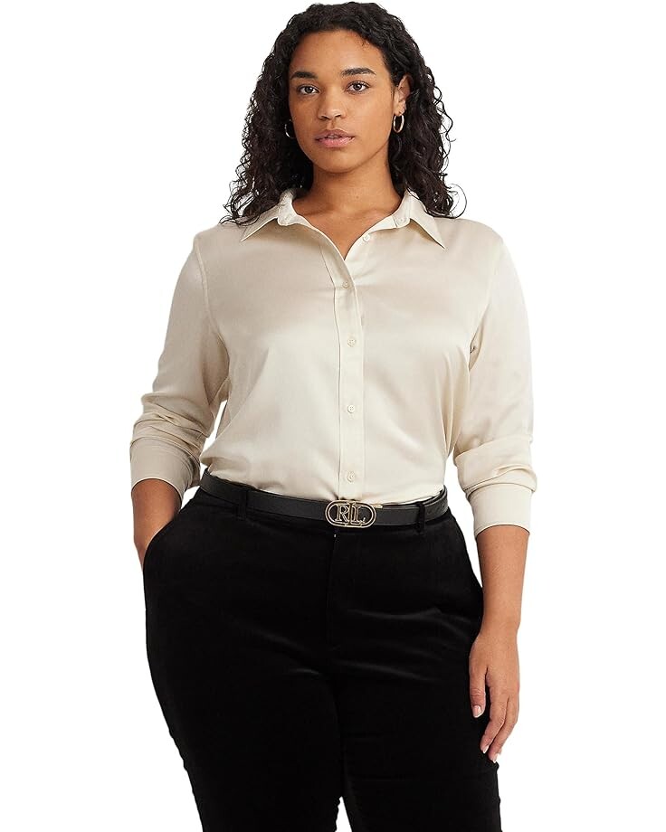 

Рубашка LAUREN Ralph Lauren Plus-Size Satin Charmeuse Shirt, кремовый