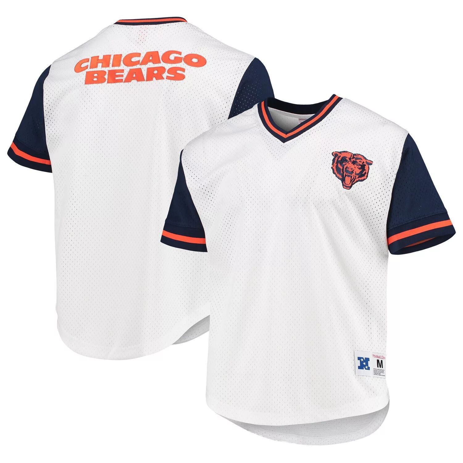 

Мужская футболка Mitchell & Ness White Chicago Bears Fashion в сетку с v-образным вырезом