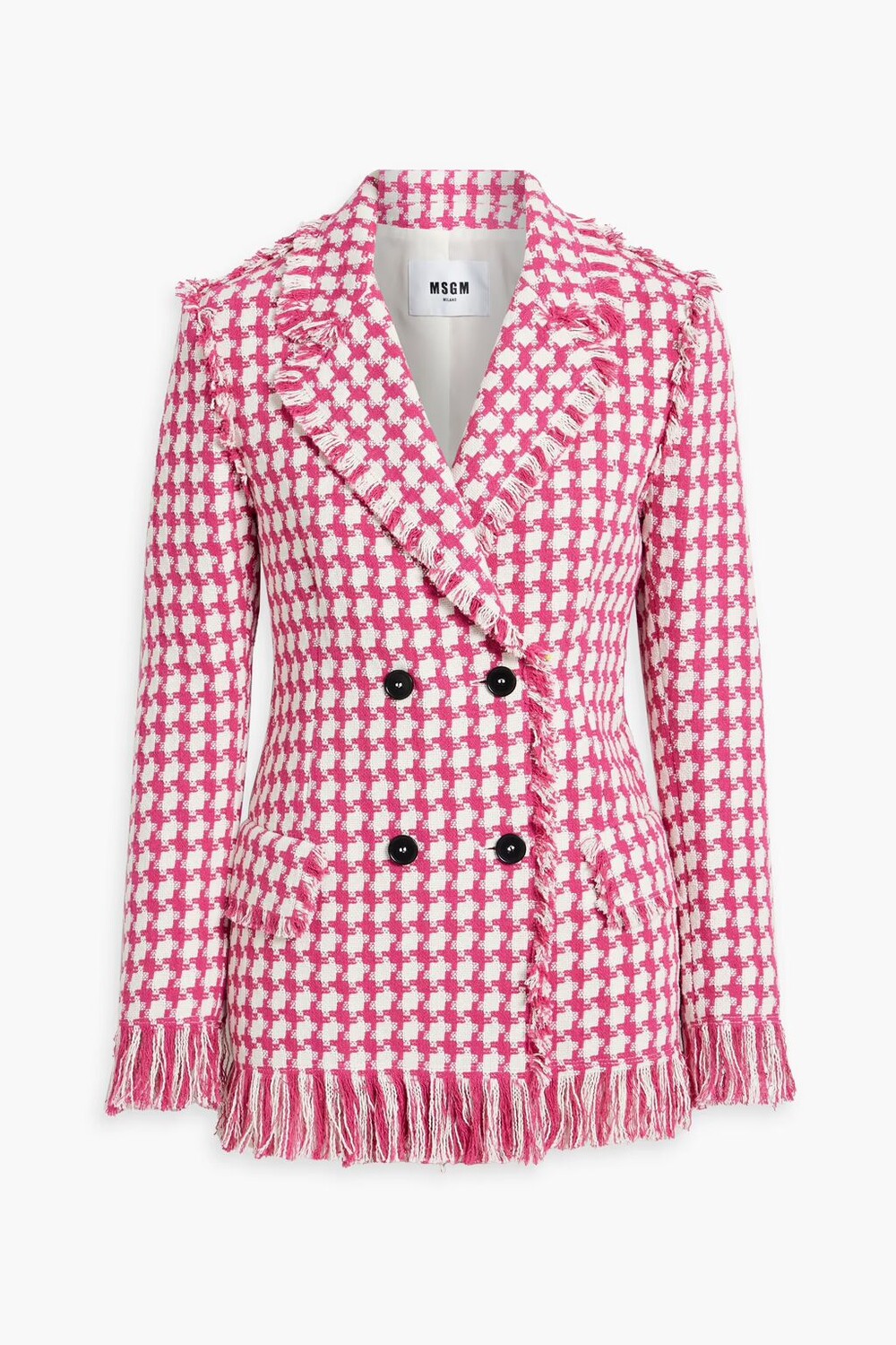 

Двубортный твидовый пиджак в клетку из смесового хлопка Msgm, фуксия