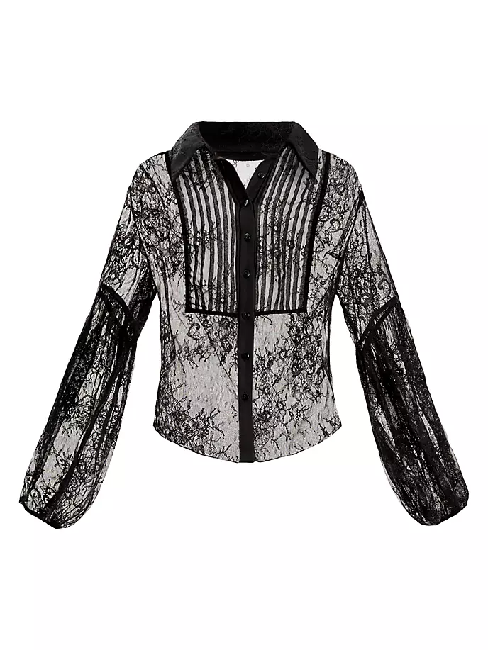 Прозрачная кружевная блузка с цветочным принтом Zac Posen, черный цена и фото