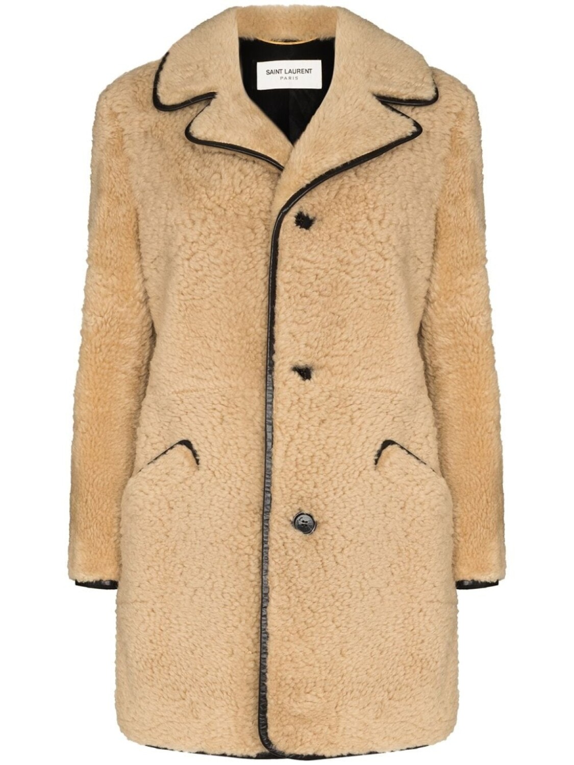 

Saint Laurent пальто из овчины с кожаной окантовкой, нейтральный цвет