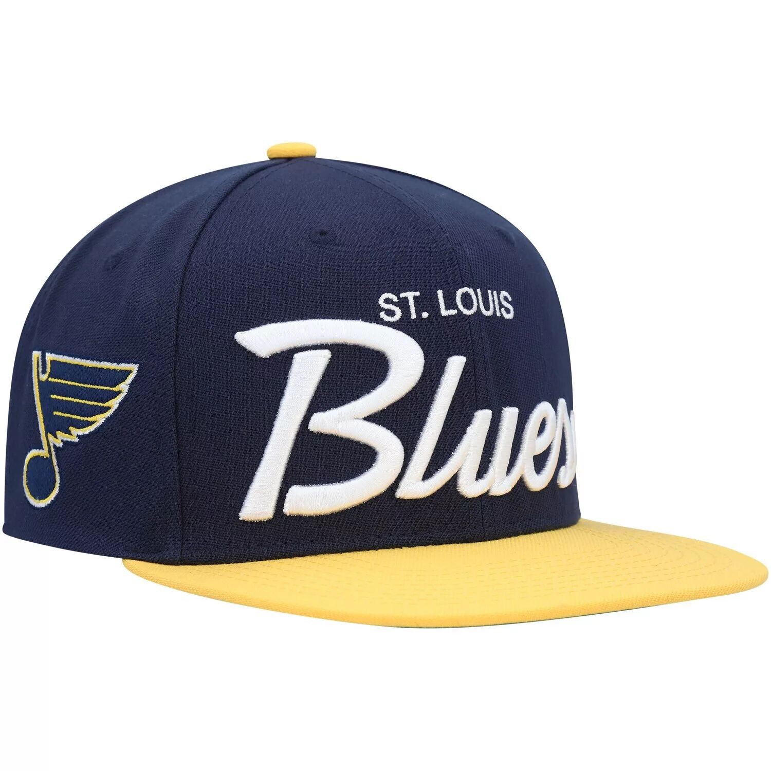 

Мужская темно-синяя/золотая шляпа Mitchell & Ness St. Louis Blues с винтажным узором Snapback