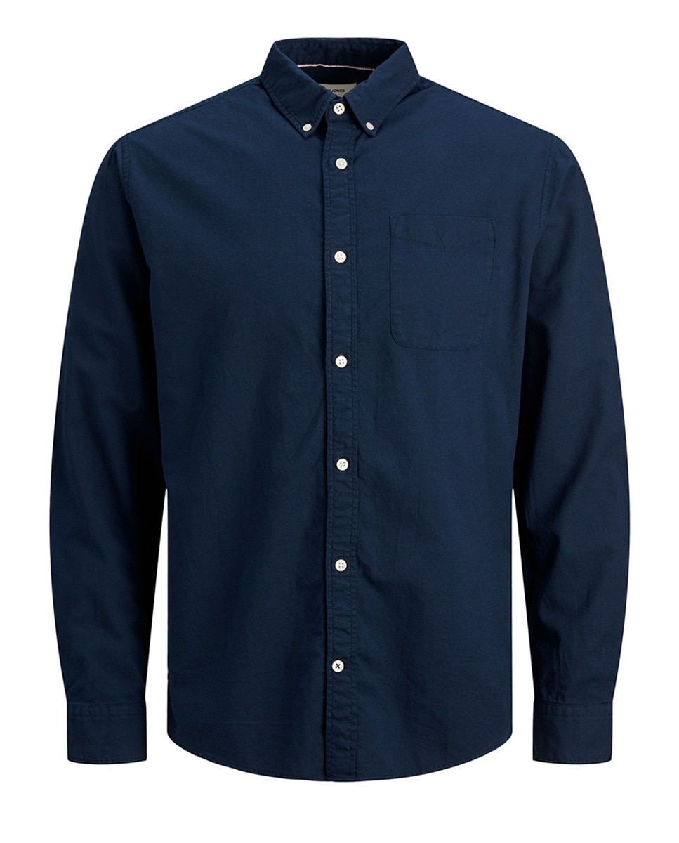 цена Мужская однотонная темно-синяя узкая хлопковая оксфордская рубашка BCI Jack & Jones, темно-синий