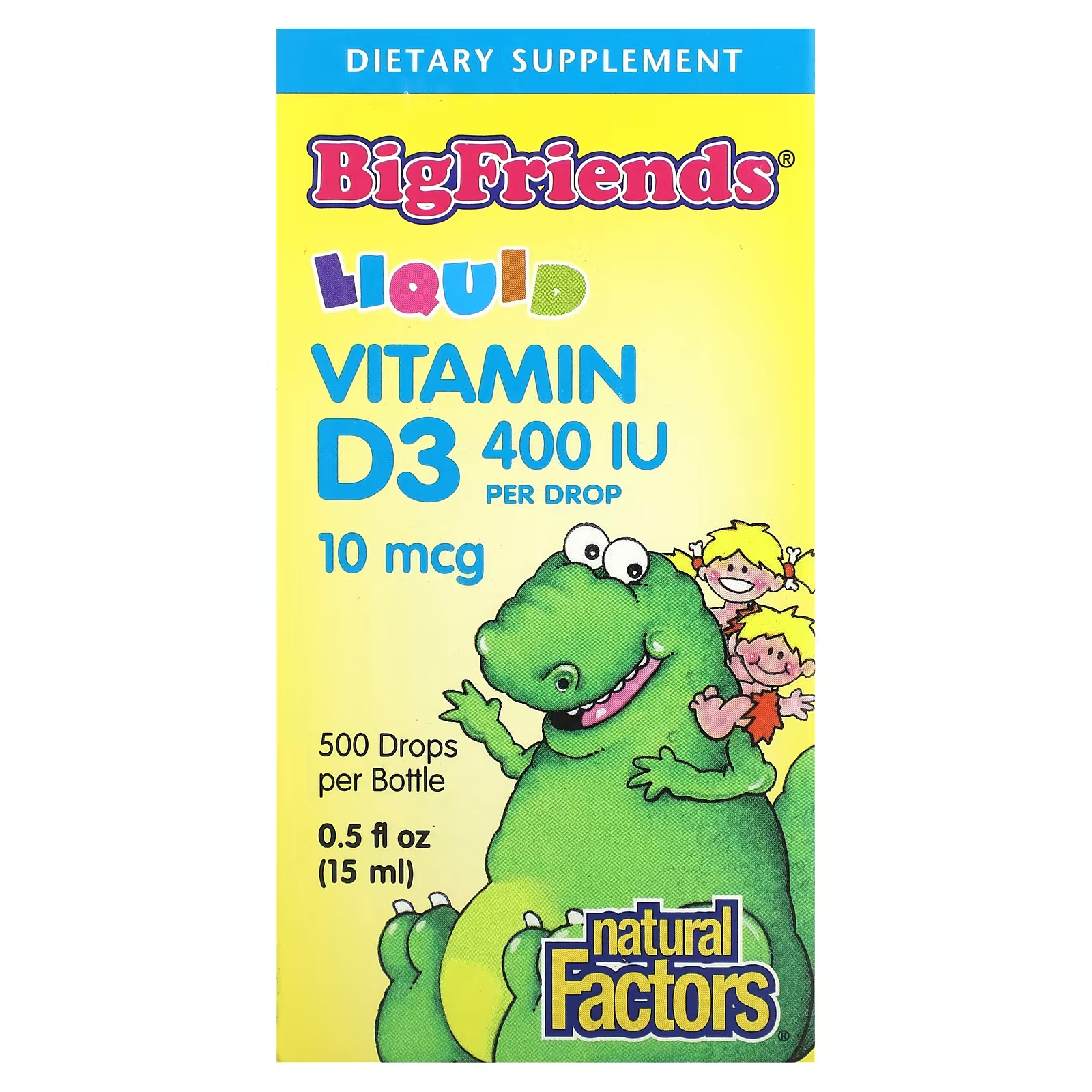 Жидкий витамин D3 Natural Factors Big Friends 10 мкг (400 МЕ), 15 мл ddrops baby 400 ме капли витамина d3 90 штук 3 шт в упаковке
