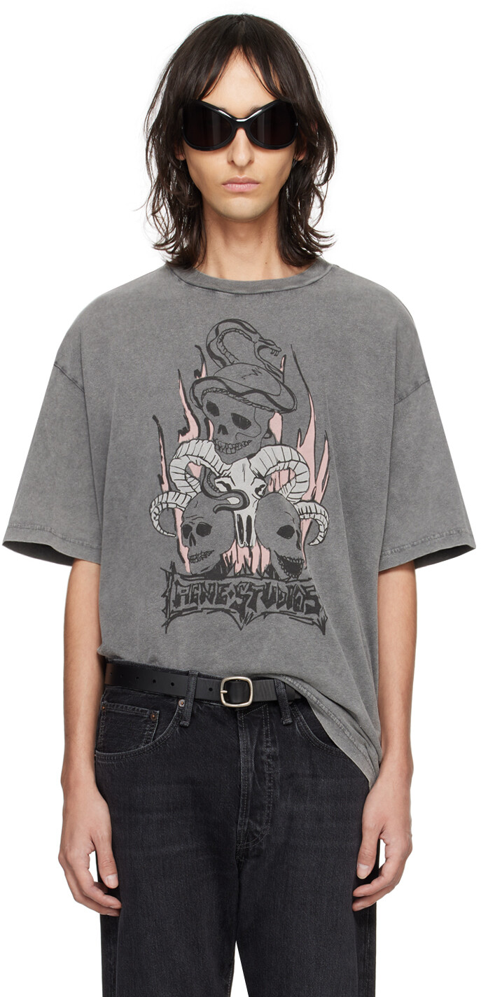 

Черная футболка с рисунком Acne Studios, цвет Faded black