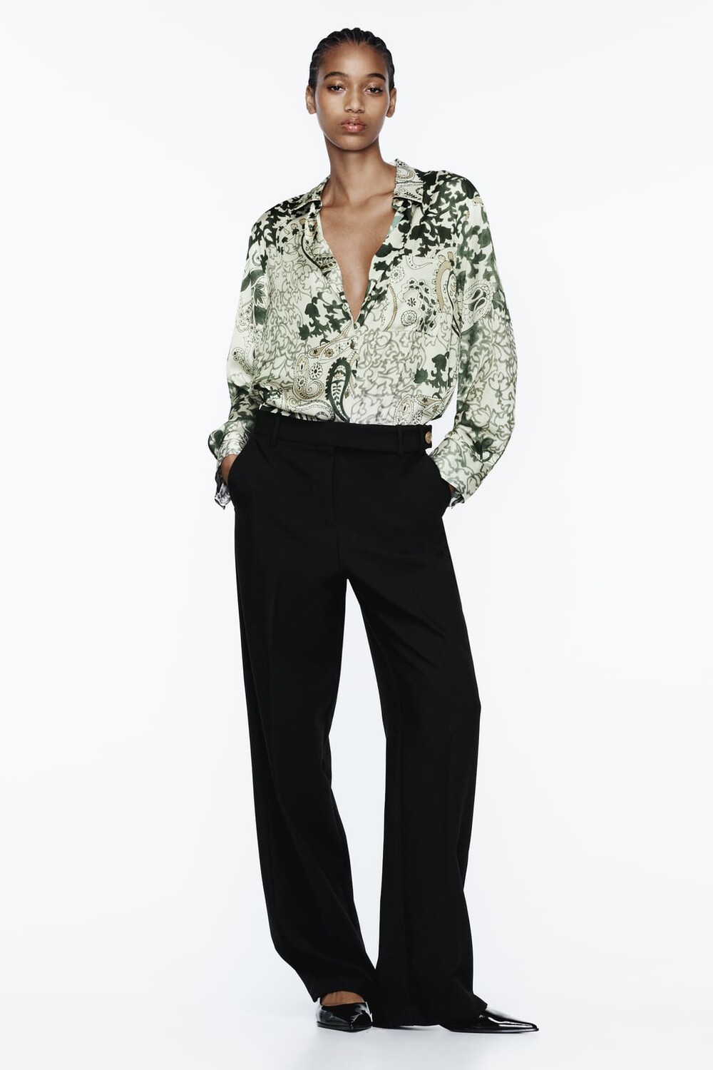 

Атласная рубашка с принтом ZARA, разноцветный