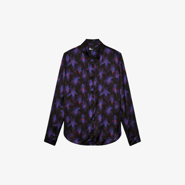 

Тканая рубашка с длинными рукавами и цветочным принтом The Kooples, черный
