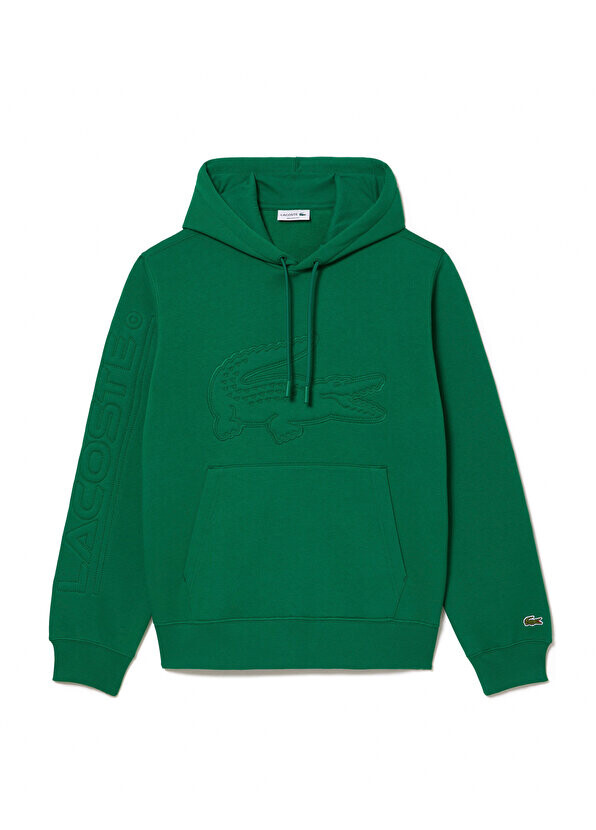 

Зеленая мужская толстовка свободного кроя с капюшоном и принтом Lacoste, Зеленый