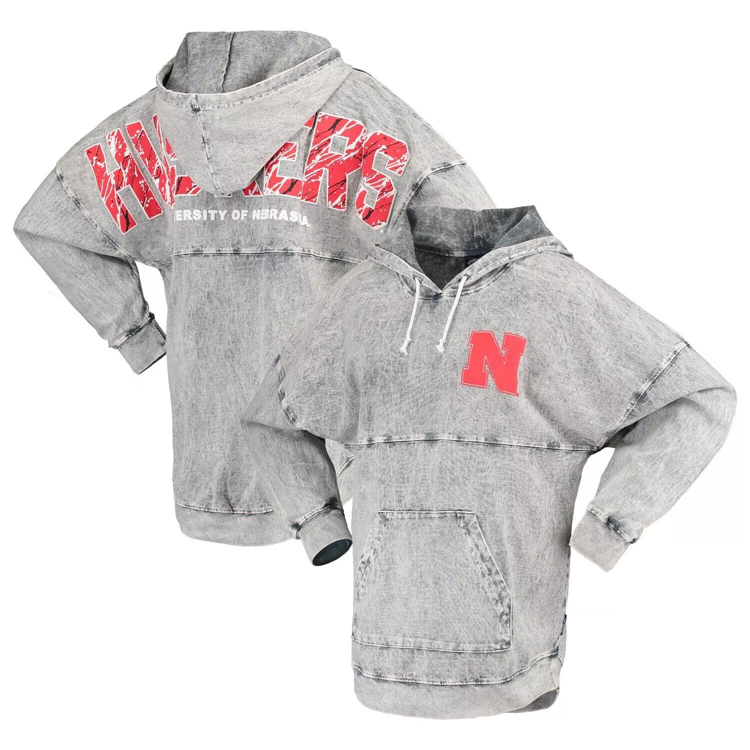 

Женская темно-серая футболка с длинными рукавами и худи Nebraska Huskers с минеральной стиркой