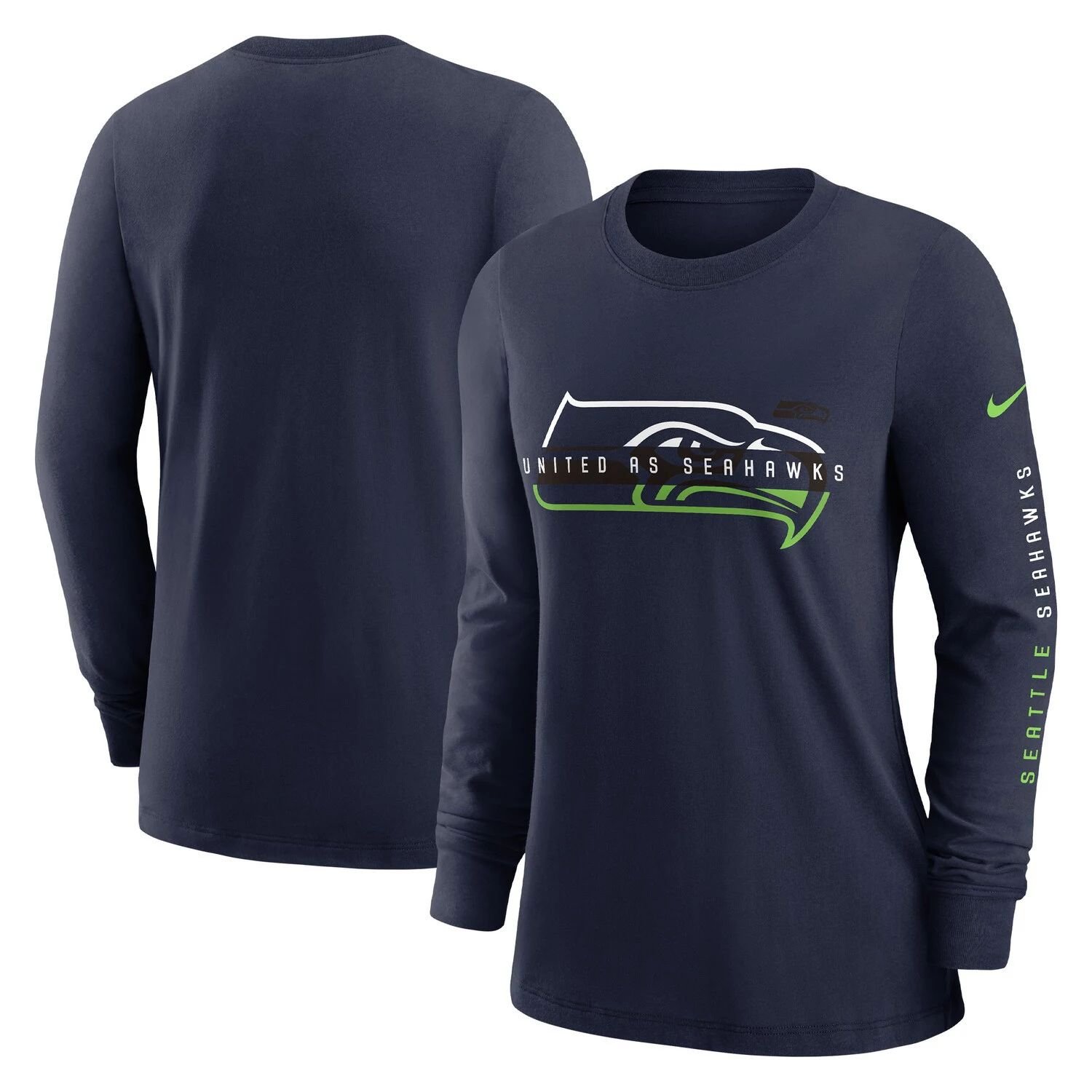 

Женская темно-синяя футболка с длинными рукавами и разрезом Nike College Seattle Seahawks Prime Nike