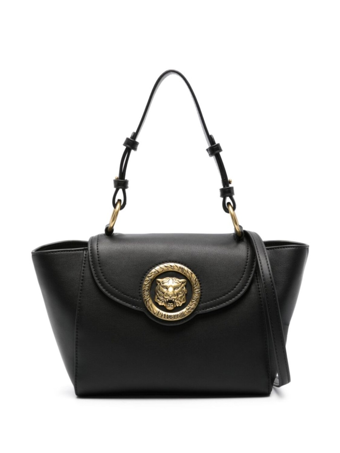 

Сумка-тоут Just Cavalli с металлической пластиной в виде головы тигра, черный