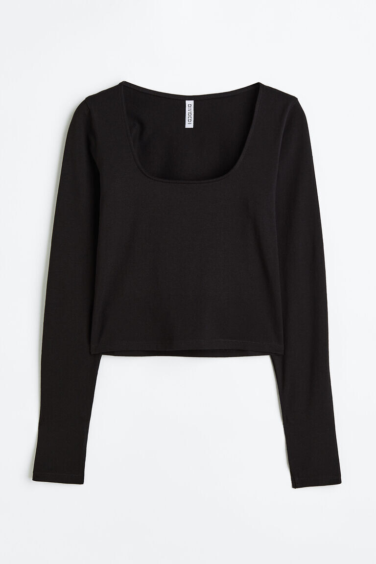 

Хлопковый топ с длинными рукавами H&M, черный