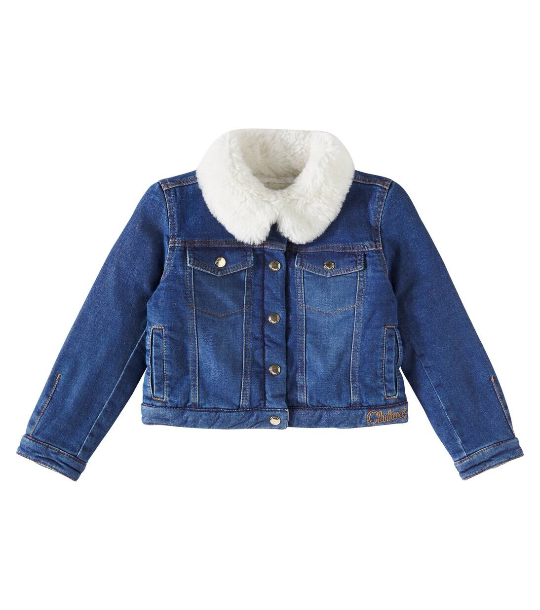 

Джинсовая куртка с отделкой из искусственной овчины Chloé Kids, цвет denim blue
