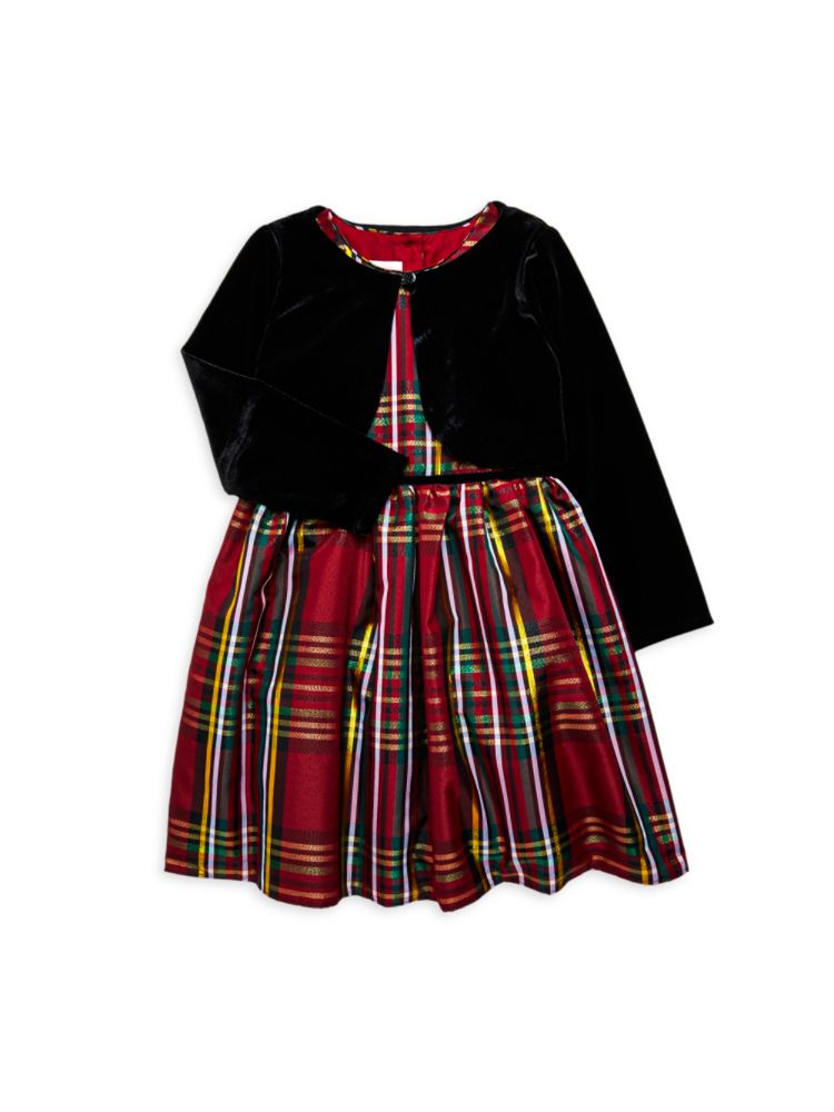 Комплект из двух предметов: платье в клетку и бархатные плечи для маленьких девочек и девочек Pippa & Julie, цвет Black Red