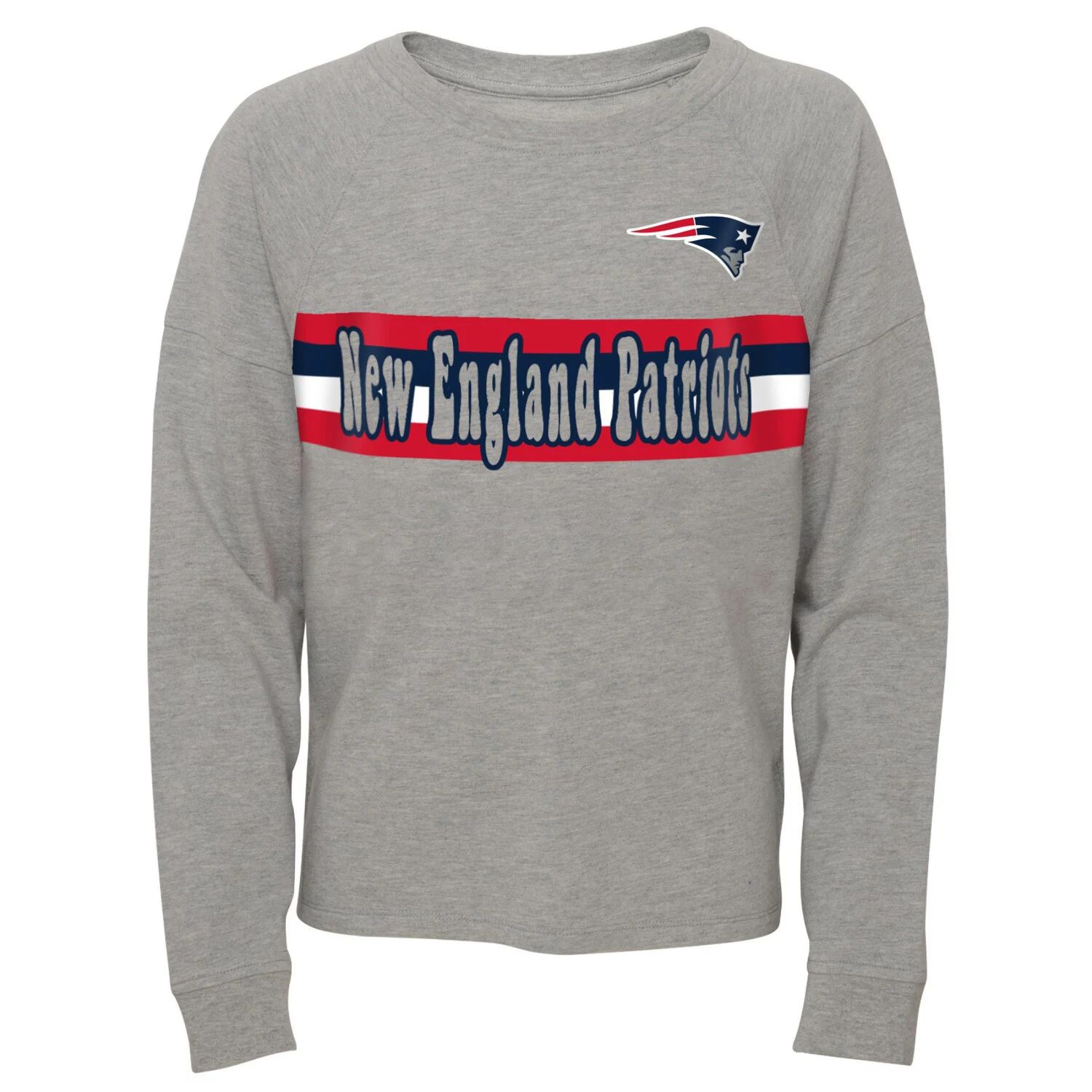 Серая футболка New England Patriots в полоску с длинными рукавами и реглан для юниоров Outerstuff