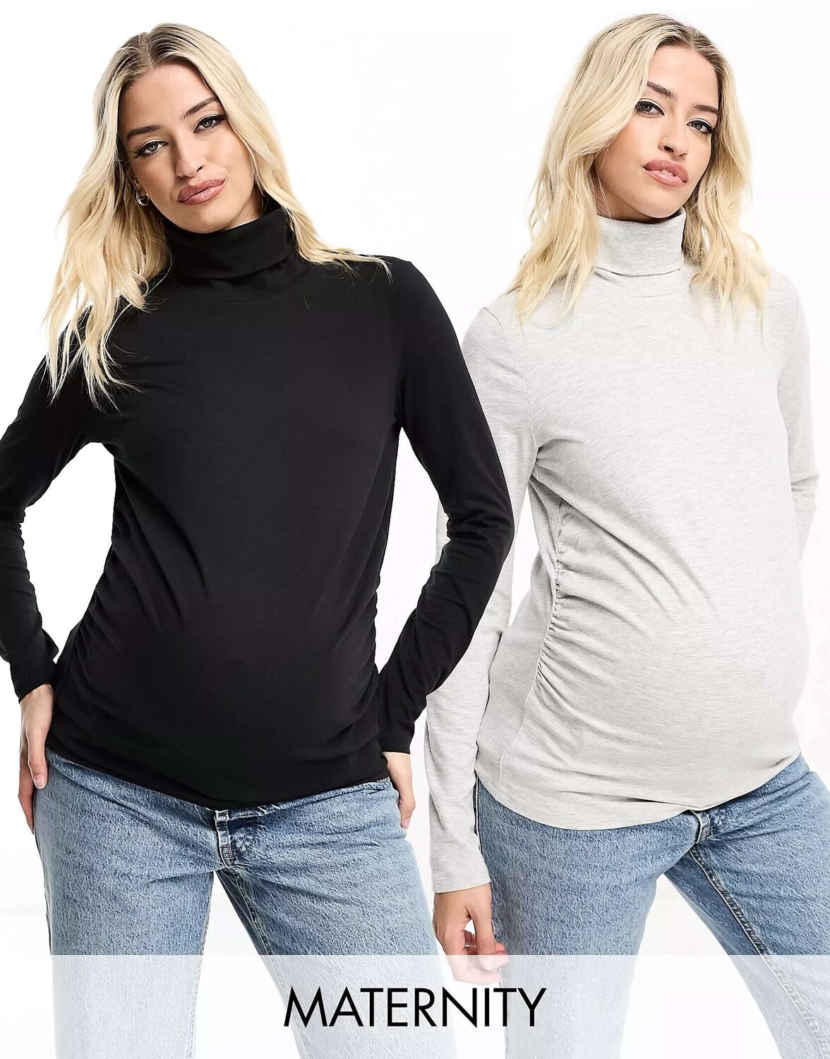 

Комплект из двух комплектов топов с высоким воротником и длинными рукавами Threadbare для беременных черного и серого цвета Threadbare