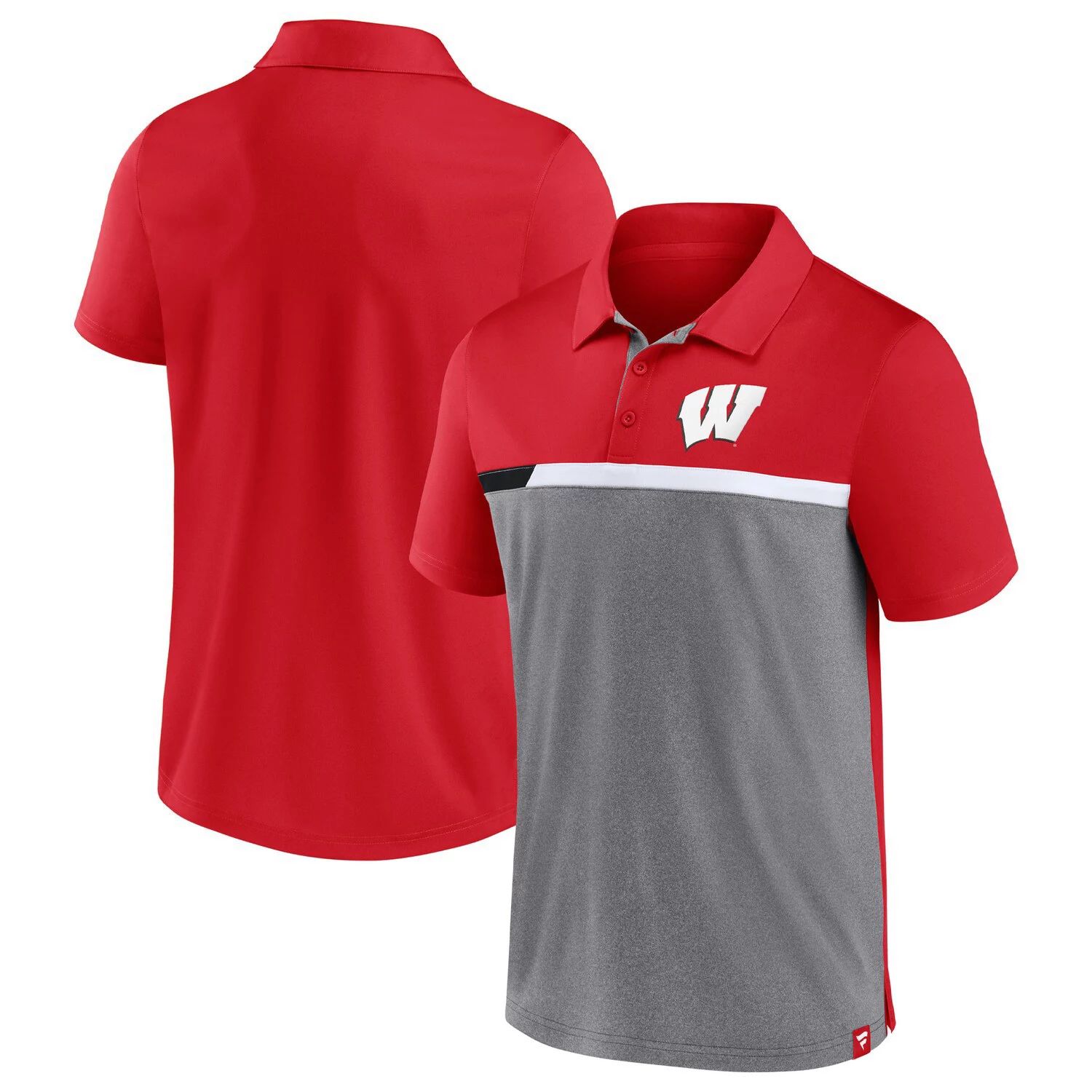 Мужская фирменная красная/серая рубашка-поло с цветными блоками Wisconsin Badgers Fanatics