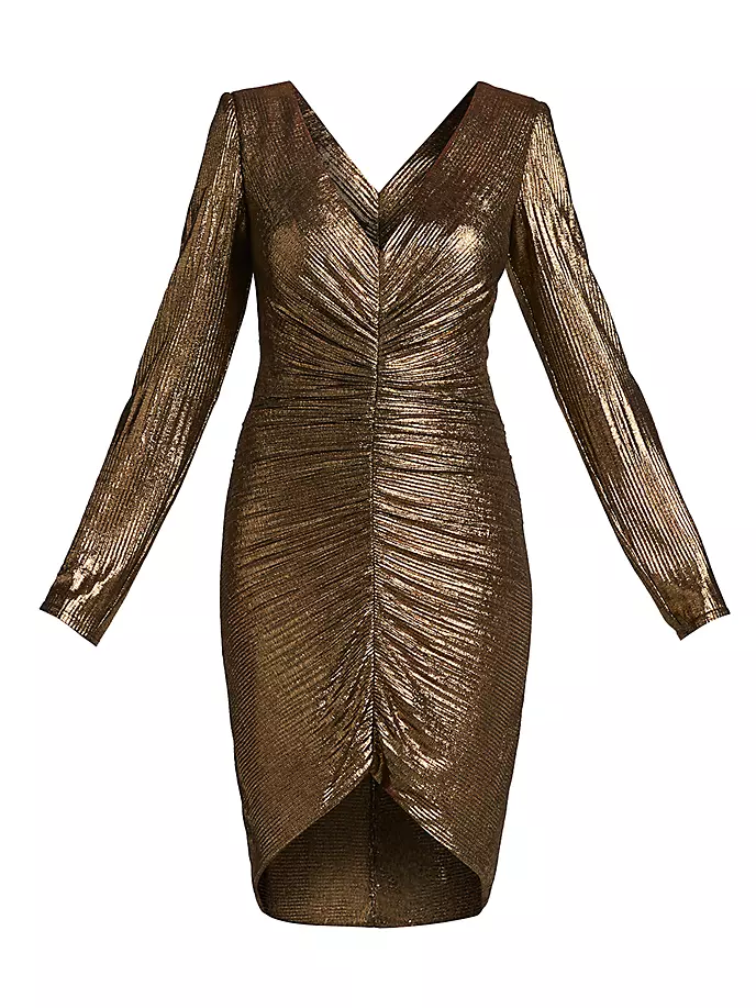 

Мини-платье из плиссированного джерси с эффектом металлик Tadashi Shoji, цвет bronze