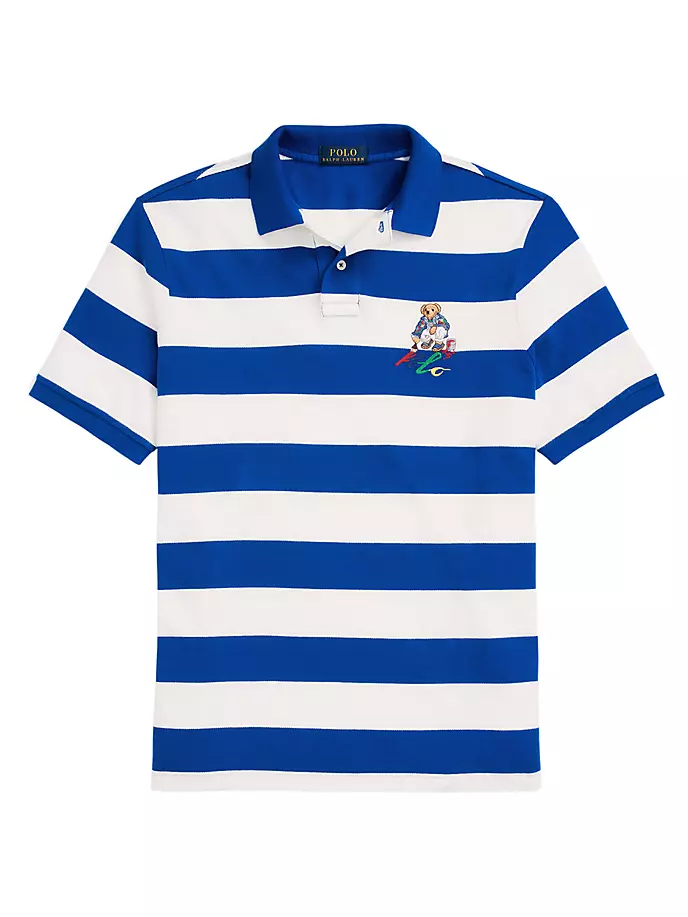 

Полосатая сетчатая рубашка-поло Polo Ralph Lauren, синий