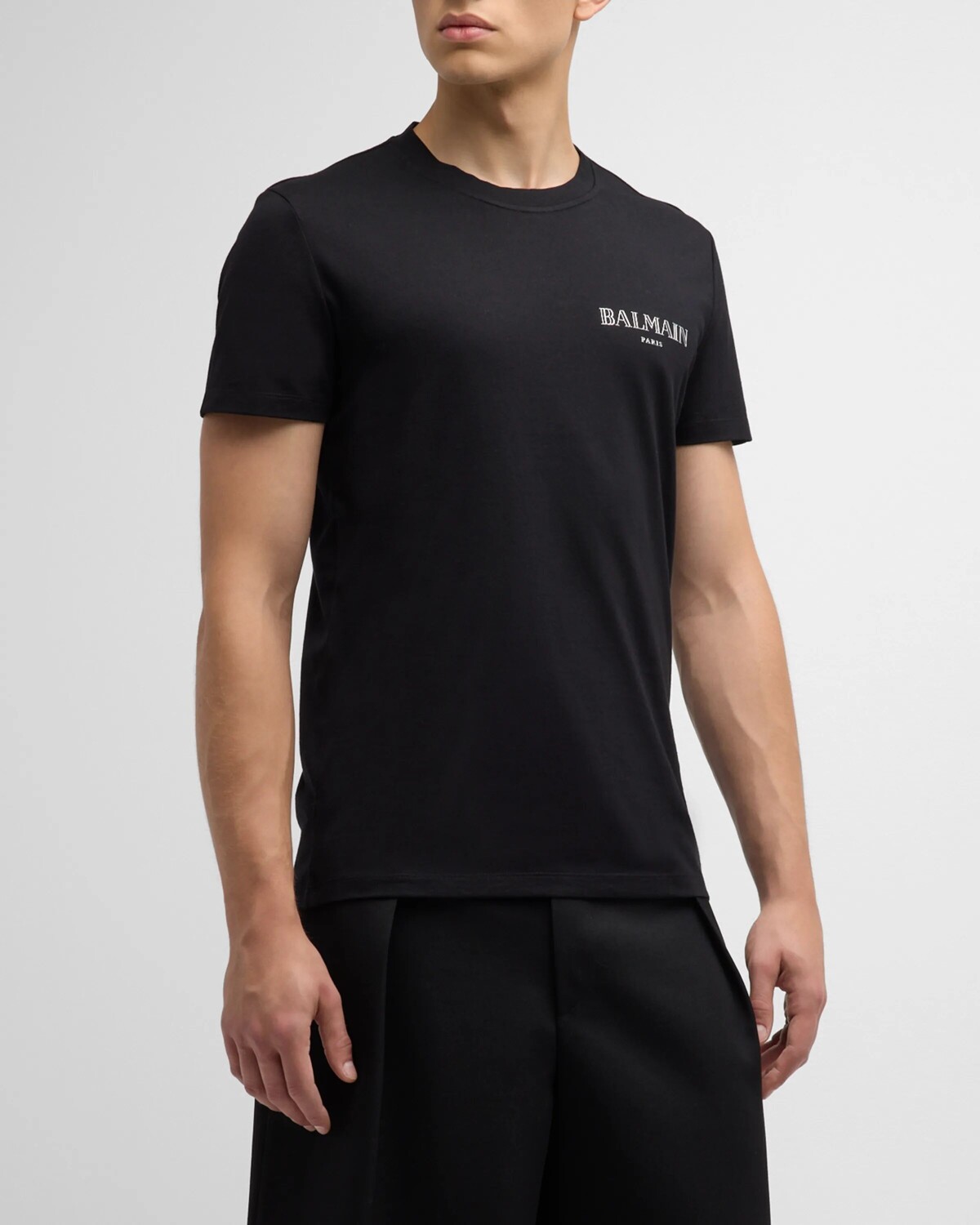 

Мужская футболка с винтажным логотипом металлик Balmain, цвет Black/Silver
