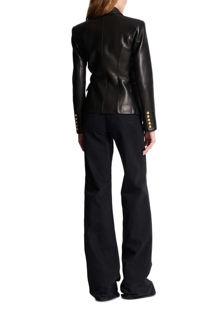 

Двубортная кожаная куртка Balmain, черный