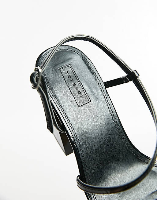 

Черные босоножки на угловатом каблуке с ремешками Topshop Wide Fit Finn