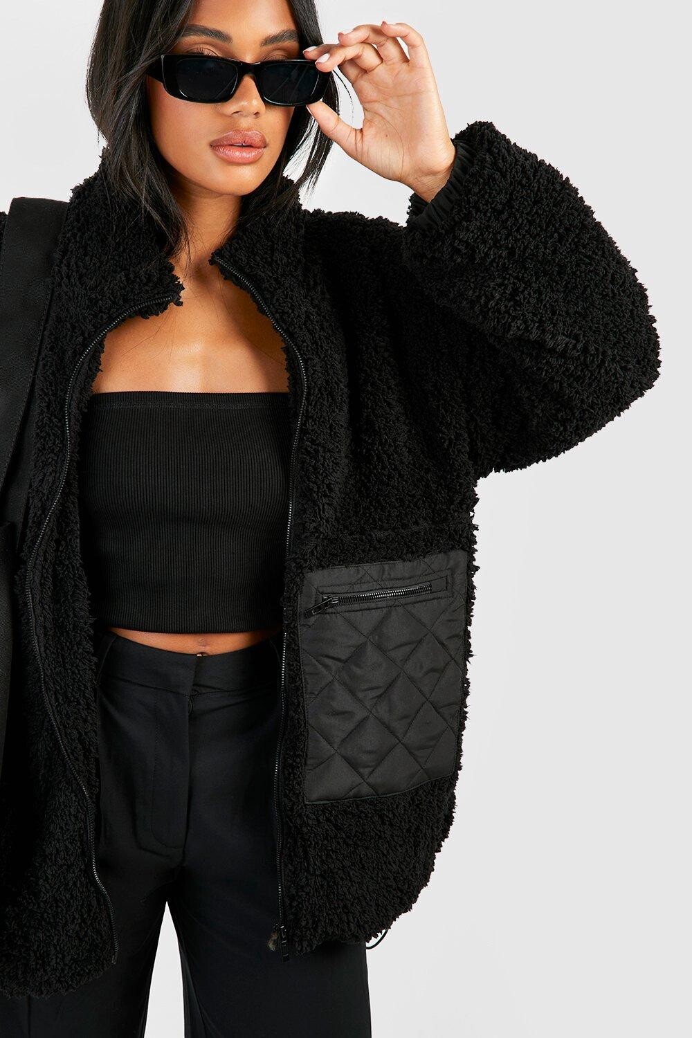 

Куртка борга с карманами boohoo, черный