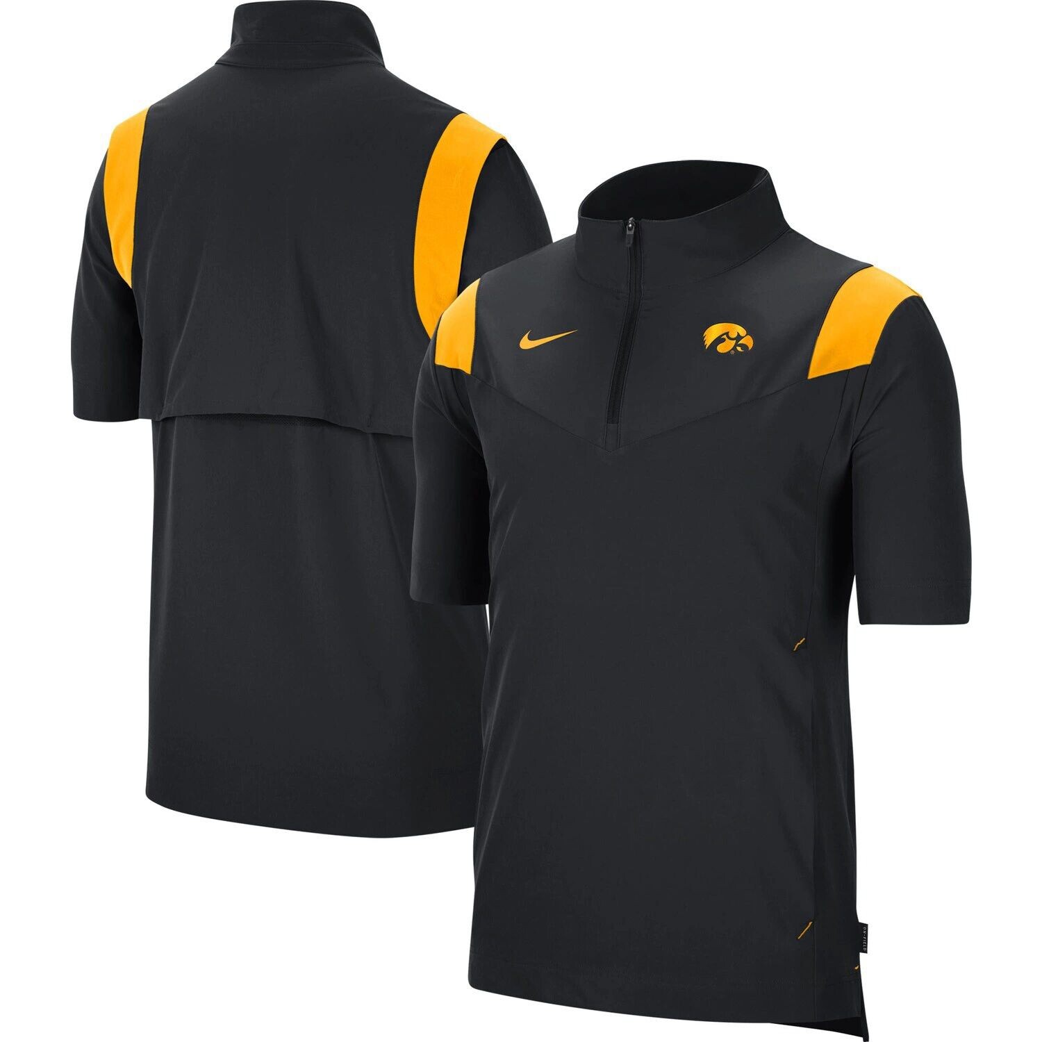 

Мужская черная куртка Iowa Hawkeyes 2021 Coaches с коротким рукавом и молнией до четверти Nike