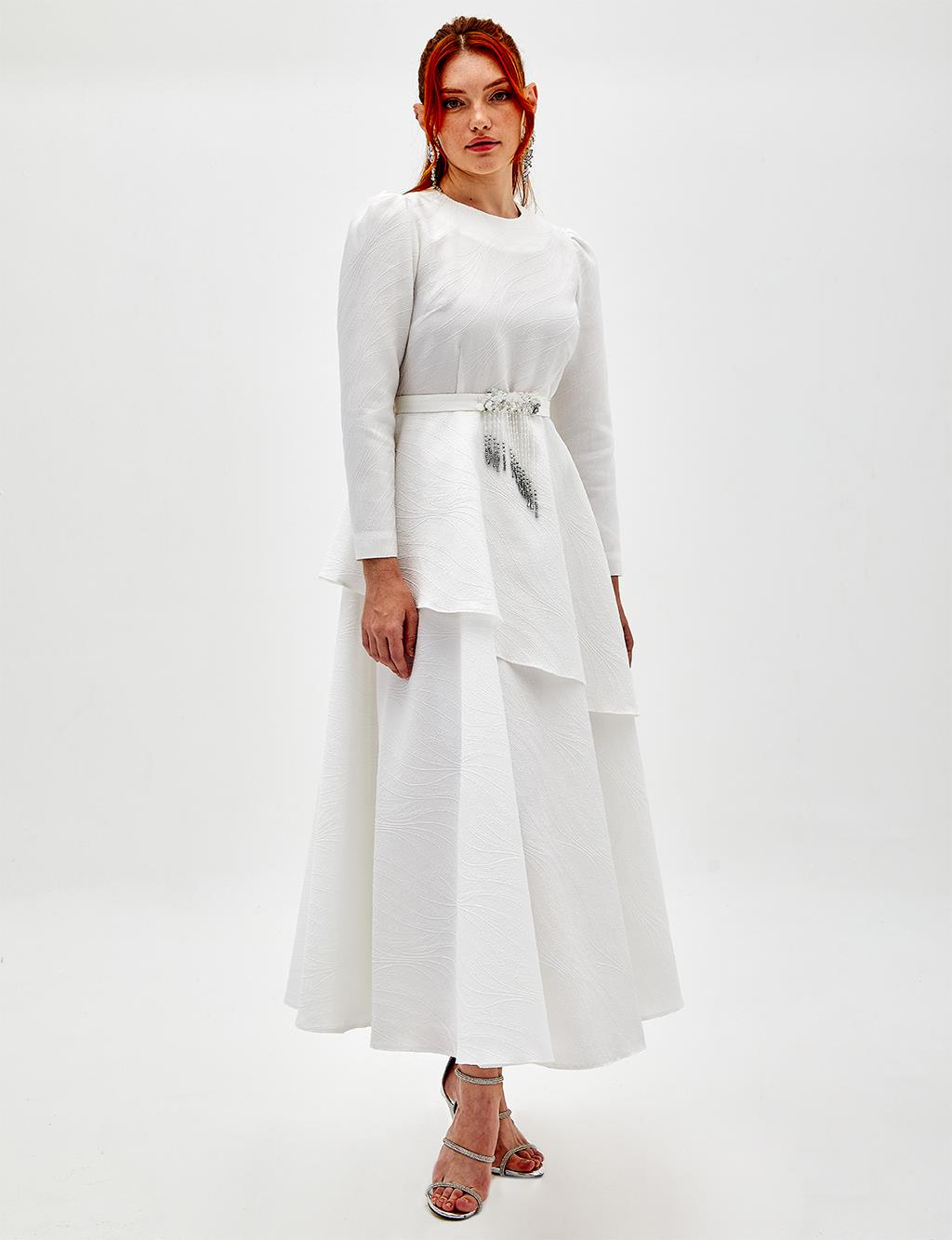 Асимметричное Многослойное Платье Белое Kayra