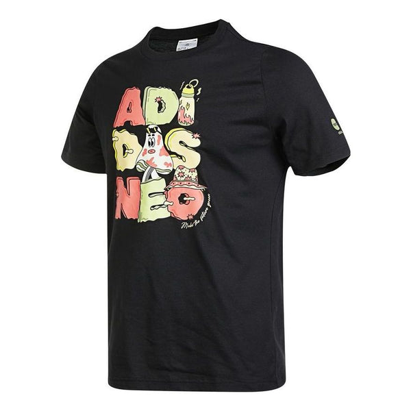 Футболка Men's adidas neo SS22 Pattern Cartoon Printing Sports Pullover Short Sleeve Black T-Shirt, черный