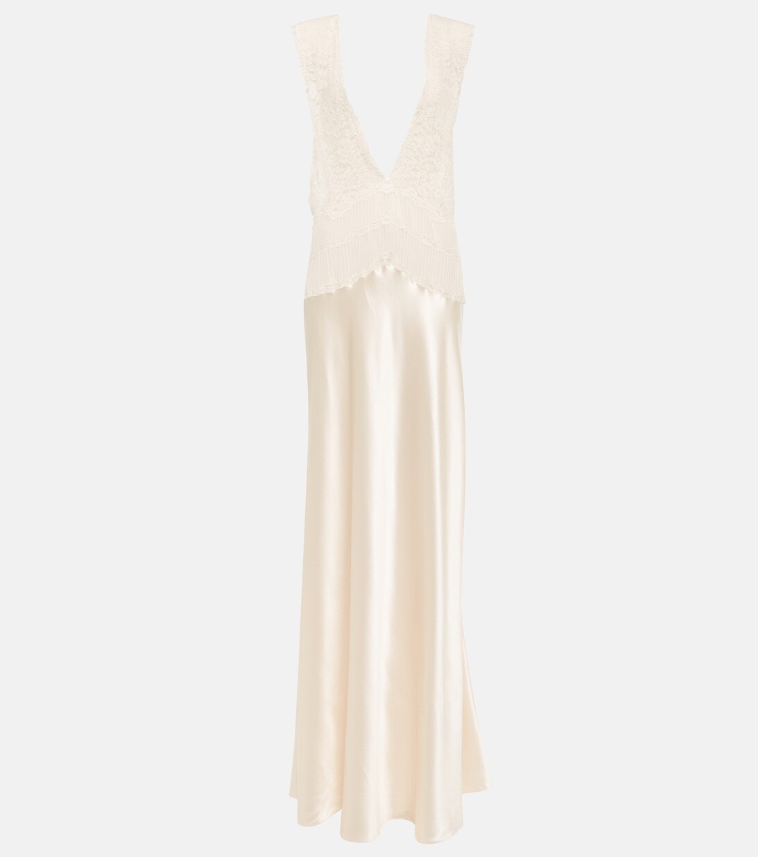 

Платье макси из креп-атласа и кружева SAINT LAURENT, белый