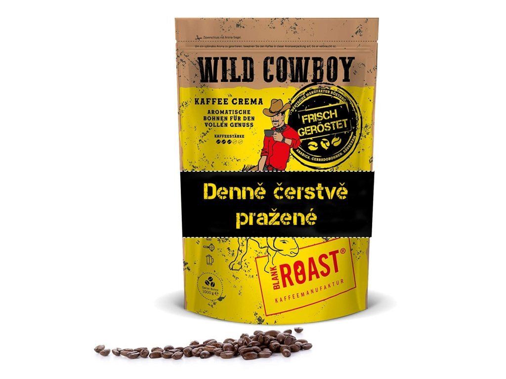 

Зрнкова кава Wild Cowboy Crema 500г - Jemně pražená káva s hickory drřevem Arabica 100% Blank Roast Manufaktur