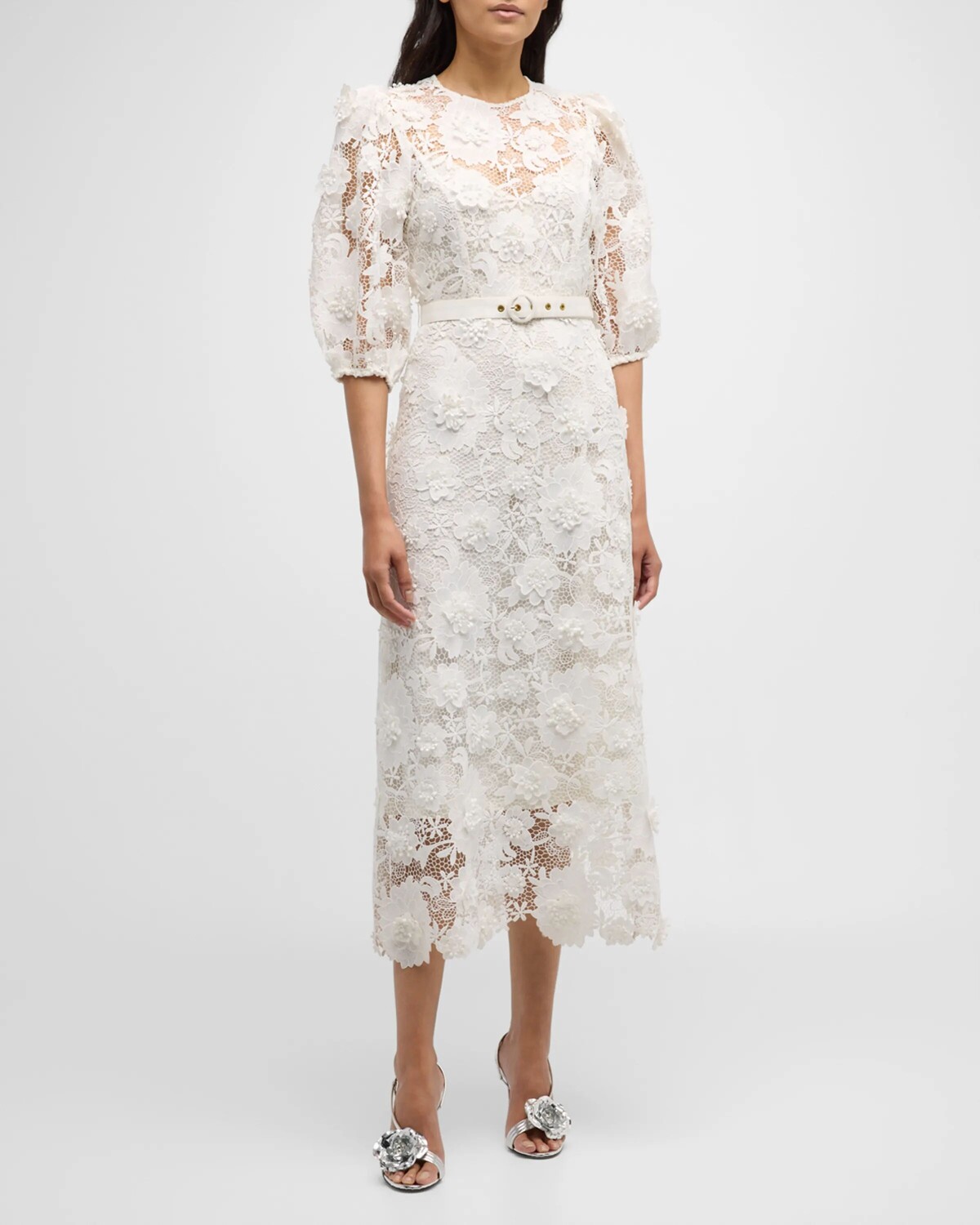 

Платье Halliday с кружевным цветком Zimmermann, цвет Ivory